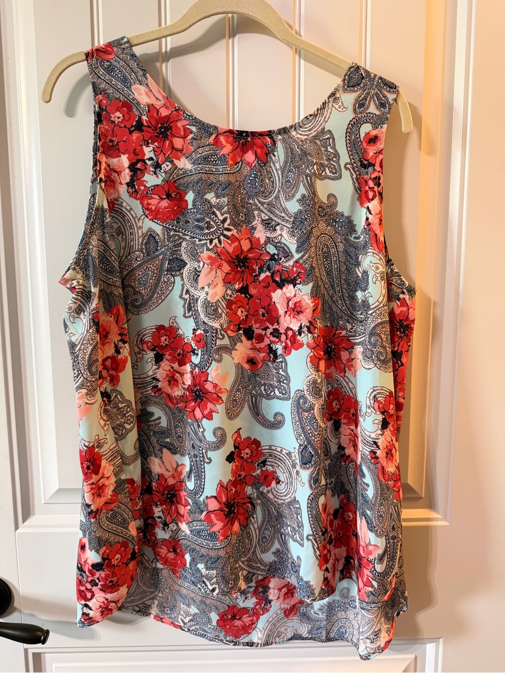 Cato Coral Floral & Aqua Paisley Tank